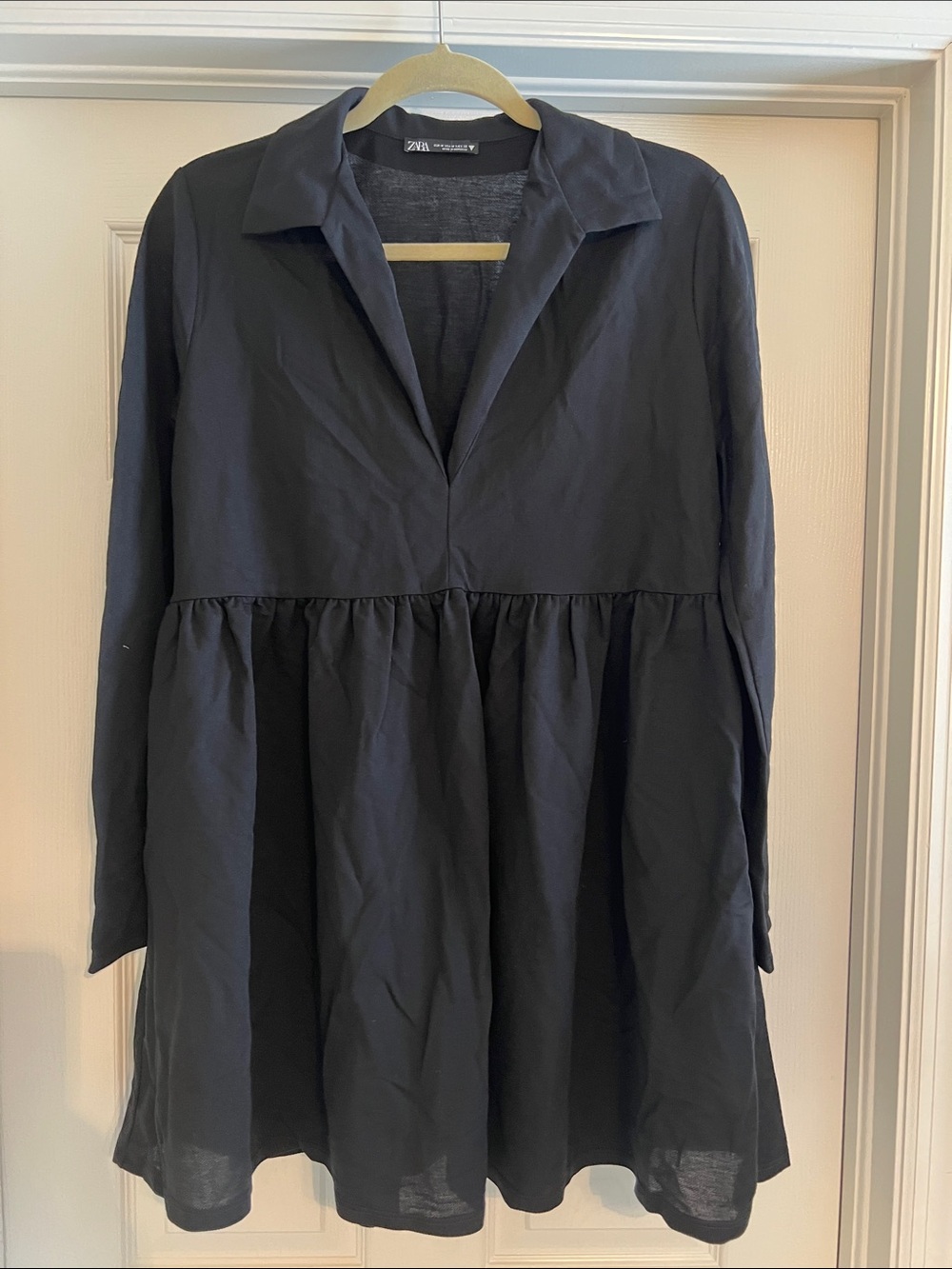 Zara Black Collared Long-Sleeve Babydoll Tunic